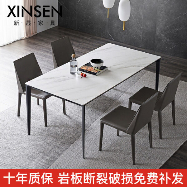 Bàn ăn mặt đá đơn giản của Ý Bàn ăn gia đình Delifeng Bàn ăn phòng ăn nhỏ Bàn ăn hợp kim nhôm màu trắng tinh khiết kết hợp bàn ghế