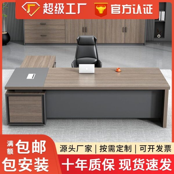 Bàn chủ tịch sang trọng, bàn làm việc kết hợp tủ phụ, bàn làm việc màu óc chó, bàn giám đốc chân inox