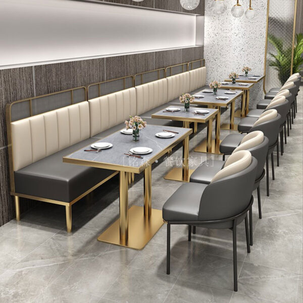 Bàn ghế sang trọng nhà hàng phương tây phục vụ nhà hàng lẩu tường thép không gỉ ghế sofa khách sạn quầy bar ăn uống tấm đá Bàn ăn và ghế