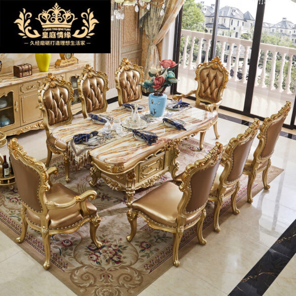 Bộ bàn ghế ăn phong cách Châu Âu kết hợp bàn ăn hình bầu dục gỗ nguyên khối cao cấp bàn ăn chữ nhật ghế ăn chạm khắc