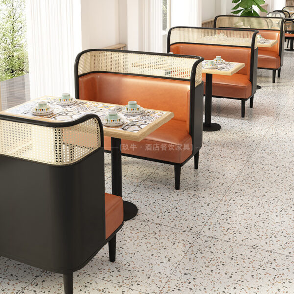 Bàn ghế Nhà hàng phương Tây cao cấp gỗ rắn ghế sofa dệt ghế ăn mây chuỗi chủ đề nhà hàng khách sạn nhà hàng trà Bàn ghế ăn