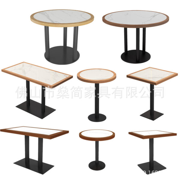 Bàn ghế Tấm đá viền gỗ chắc chắn Bàn ăn chủ đề quán cà phê Nhà hàng Trung Quốc và phương Tây quán trà sữa Bàn lẩu Bàn hình chữ nhật thương mại