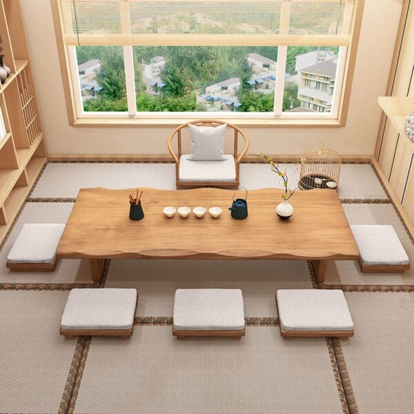 Bàn trà và ghế kiểu Nhật Bàn cà phê trải chiếu tatami bằng gỗ nguyên khối Bàn trà ngồi kiểu Trung Quốc mới Bàn trà dải dài bàn thấp bàn cửa sổ bay Bàn Kang