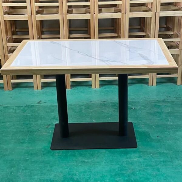 Bàn ăn cửa hàng phục vụ thương mại gỗ đặc viền đá cẩm thạch Bàn ăn nhanh và Bàn ghế cửa hàng tráng miệng nhà hàng nhà hàng