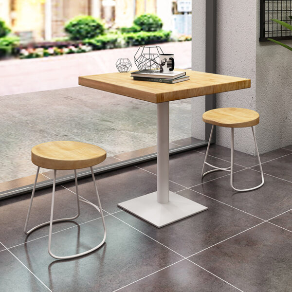 Bàn ghế Trà sữa cafe vuông Bàn ăn ghế thương mại chân đơn sắt rèn gỗ nguyên khối Bàn vuông nhỏ nhà hàng Bàn ghế giải trí