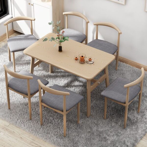 Bộ bàn ghế ăn gỗ đặc Bắc Âu phòng nhỏ quán trà sữa cafe hình chữ nhật Bàn ăn gia đình đơn giản