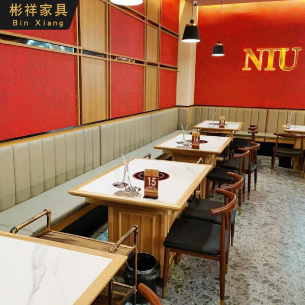 Bàn ghế Nhà hàng lẩu không khói thương mại Bàn lẩu bằng đá cẩm thạch bếp cảm ứng một bức tường ghế Bàn ghế sofa