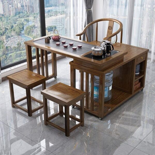Bàn trà gỗ xoay ban công nhà di động Bàn trà nhỏ uống trà bàn ghế Bàn trà nhỏ ấm đun nước
