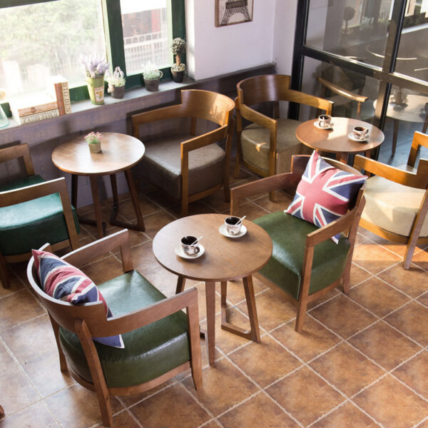 Bàn ghế Café Casual Sofa Đàm phán Bàn ghế Quán trà sữa Quán tráng miệng Bàn cà phê tròn Cửa hàng đồ uống lạnh Bàn ghế ăn bằng gỗ nguyên khối
