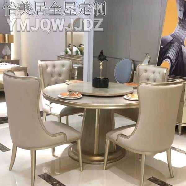 Bàn ăn Nhẹ sang trọng kiểu Mỹ hiện đại bàn ăn tròn bàn ăn bằng gỗ nguyên khối Châu Âu và ghế nhà hàng nhà hàng bàn ăn một bàn và sáu ghế