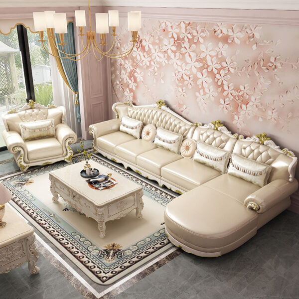 Ghế quý phi Phòng khách kết hợp sofa da phong cách châu Âu đơn giản căn hộ kích thước châu Âu sang trọng sofa gỗ nguyên khối cao cấp đơn giản hiện đại