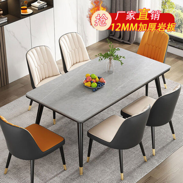 Bàn ăn đá phiến gia đình hiện đại đơn giản ánh sáng bàn ăn sang trọng kết hợp bàn ăn chữ nhật và ghế