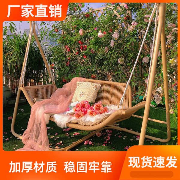 Xích đu ngoài trời sân xích đu ngoài trời võng đôi sân nhỏ lưới đỏ ghế xích đu sân vườn ghế treo gỗ đàn hương