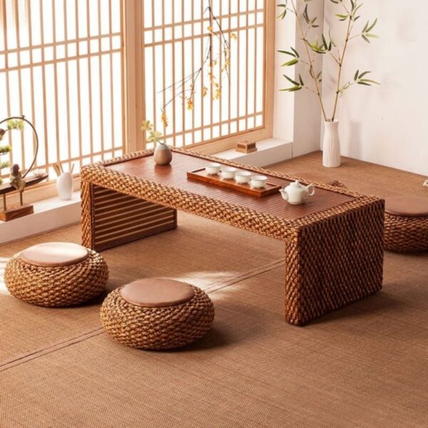 Bàn làm việc cửa sổ tatami bay bàn cafe mây Bàn ghế kiểu nhật sàn Bàn trà ban công đơn giản phong cách bùng nổ thế hệ ngắn