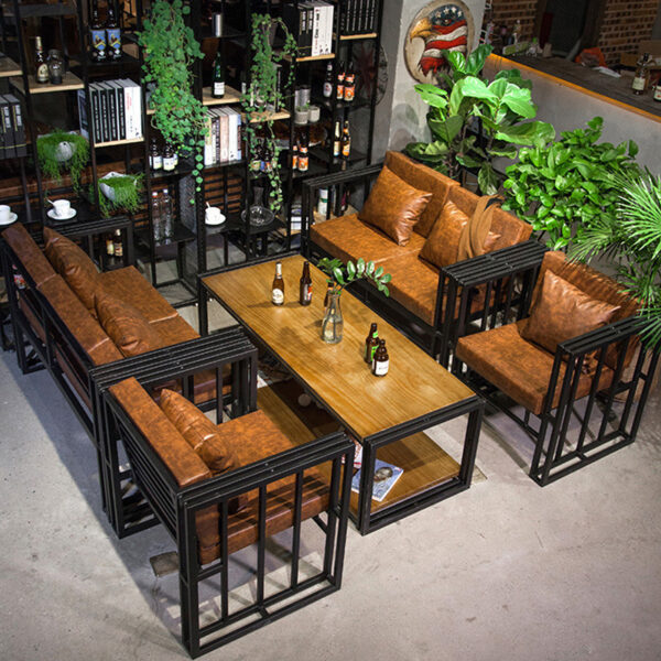 Bàn ăn và ghế phong cách cổ điển của Mỹ nhà hàng lẩu đôi lưới đỏ ghế sofa Bàn ăn nhà hàng bằng da đơn giản