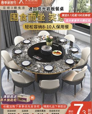 Bàn ăn tròn đá phiến nhập khẩu.