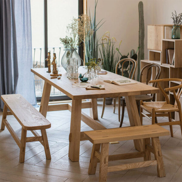 Bàn ghế Cafe Bàn gỗ đặc nhà hàng khách sạn Bàn ghế ăn Bắc Âu gỗ đặc dài dải Bàn ghế đàm phán thông thường Bàn ghế ăn quầy bar