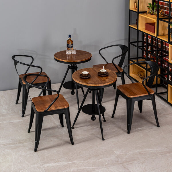 Bàn ghế giải trí bằng sắt Mỹ đơn giản phong cách quầy bar cafe ban công nâng Bàn tròn nhỏ bằng gỗ nguyên khối