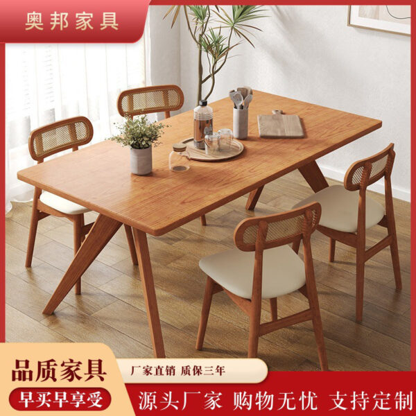 Bàn ăn gỗ đặc phong cách Nhật Bản và ghế kết hợp lưới cá voi đỏ bàn ăn gỗ anh đào bàn làm việc tại nhà bàn ăn khúc gỗ