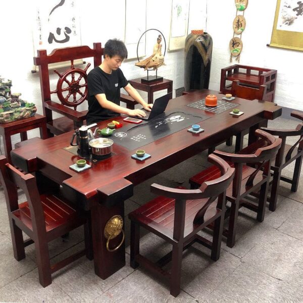 Bàn trà Gỗ thuyền Bàn trà gỗ bàn ghế văn phòng Bàn trà gỗ nguyên khối Bàn trà Kung Fu ban công nhà nhỏ bộ Bàn trà uống nước