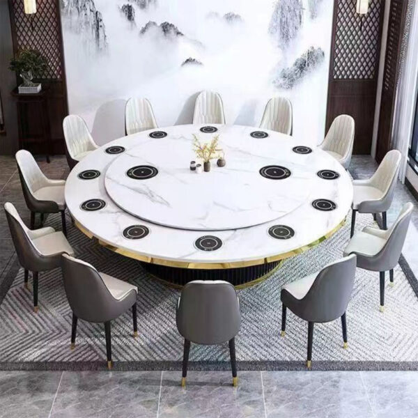 Bàn tròn điện mặt đá bàn ăn 15 người 20 người ánh sáng khách sạn sang trọng hộp câu lạc bộ tích hợp bàn lẩu bàn tròn lớn hiện đại