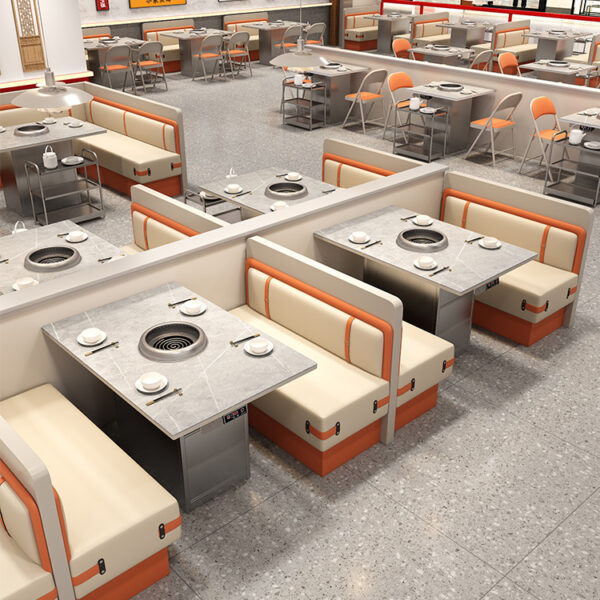 Bàn ghế nhà hàng buffet – Bàn lẩu nướng không khói, ghế sofa, vách ngăn chuyên dụng cho nhà hàng phong cách Tây