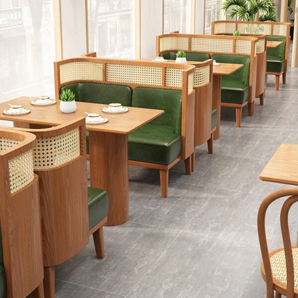 Bàn ghế Mây gỗ rắn ghế sofa chuỗi nhà hàng chủ đề nhà hàng nhà hàng Bàn ghế ghế vòng cung hình bán nguyệt