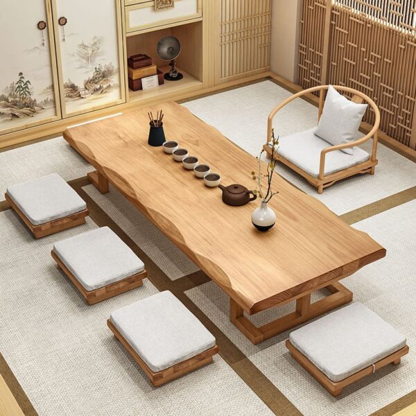 Bàn trà tatami gỗ đặc – Phong cách Nhật, trải chiếu thiền, ngồi sàn, dùng cho cửa sổ bay hoặc phòng trà thấp