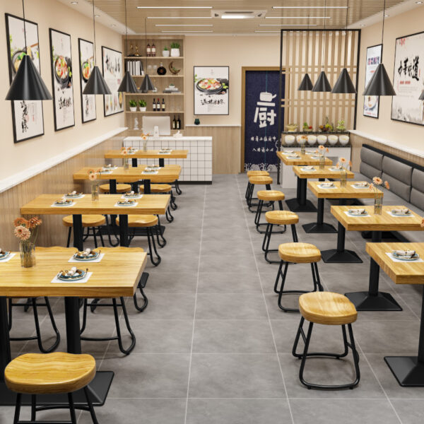 Bàn ghế cafe sắt rèn hiện đại quán rượu nhà hàng vuông Bàn ăn gỗ đặc Bàn ăn nhà hàng thức ăn nhanh