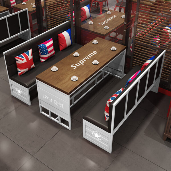 Bàn ghế Phong cách công nghiệp ghế sofa quầy bar Bàn ghế thanh lưới sáng tạo Bàn gỗ nguyên khối màu đỏ quán cà phê nhà hàng quán cà phê