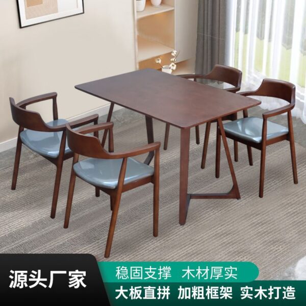 Bàn ăn gỗ nguyên khối gia đình phòng nhỏ Bàn ăn chân chữ V Bàn ăn cafe dài giản dị Bàn ăn