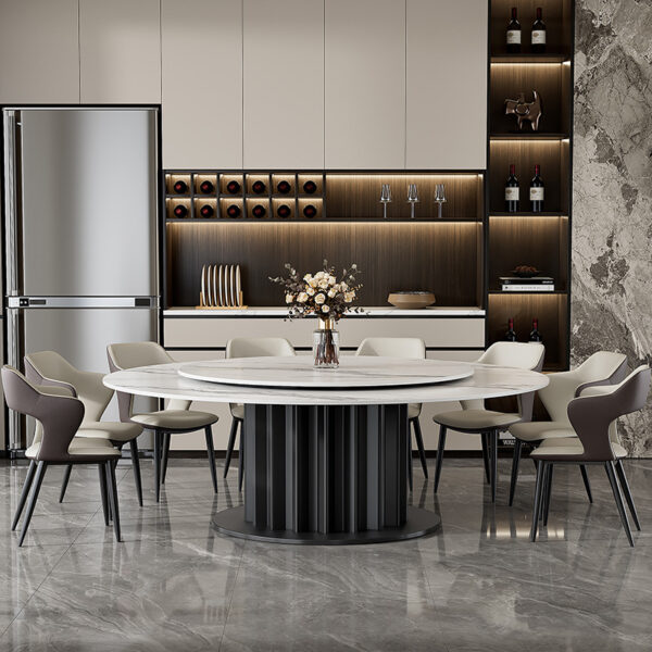 Bàn ghế ăn mặt đá Ý bàn tròn điện lớn 1,8m hộ gia đình nhỏ Bàn ăn tròn khách sạn 2m có bàn xoay