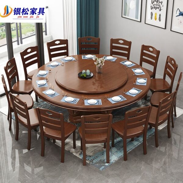 Bộ bàn ghế ăn gỗ đặc kết hợp với bàn xoay bàn ăn 10 người tại nhà bàn tròn lớn nhà hàng Bàn ăn Trung Quốc bán buôn