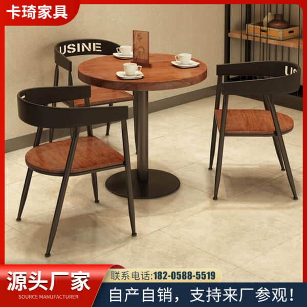 Bàn ghế Gỗ đặc sắt Mỹ phong cách công nghiệp Bàn ghế tròn nhỏ quầy bar quán trà sữa cafe giải trí Bàn tròn nhỏ
