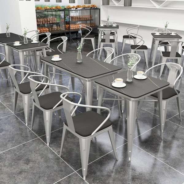 Bàn ghế Công nghiệp gió đá bảng Bàn ghế Bàn ăn quầy bar cafe bar sắt bạc 1 Bàn 4 ghế