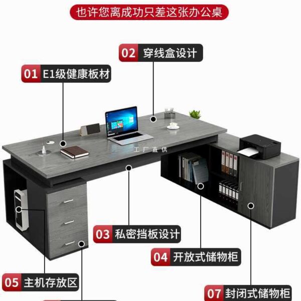 Bàn giám đốc cao cấp, bàn giám đốc gỗ tự nhiên, bàn làm việc kết hợp tủ phụ, bàn giám đốc chân sắt