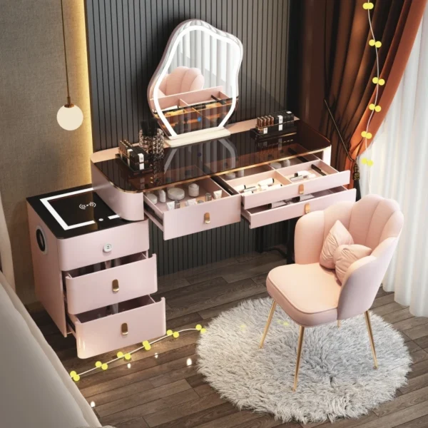 Bàn trang điểm Đĩa Vanity Bàn Phòng Ngủ Hồng Nghệ Sĩ Đứng Trẻ Em Loại Màn Hình Tay Cầm Vàng Tủ Vị Trí Mobilya Ẩn Phụ Kiện