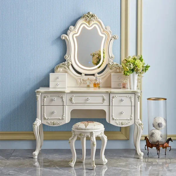 Bàn trang điểm Bàn trang điểm cưới Gương màu be Phòng ngủ Bàn trang điểm Đèn khách sạn Penteadeiras De Maquiagem Funiture