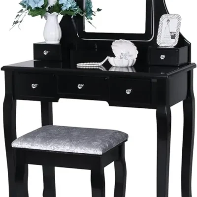 Bộ bàn trang điểm có gương & ghế đệm Bàn trang điểm Bàn trang điểm 5 ngăn kéo 2 ngăn di động Organi