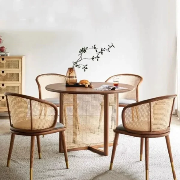 Ghế ăn Vintage Rotin Ghế Ăn Mây Gỗ Khách sạn Phong cách châu Âu Thỉnh thoảng Thiết kế Ghế Hiện đại Thư giãn Chaises Salle Manger Nội Thất Nhà Bếp