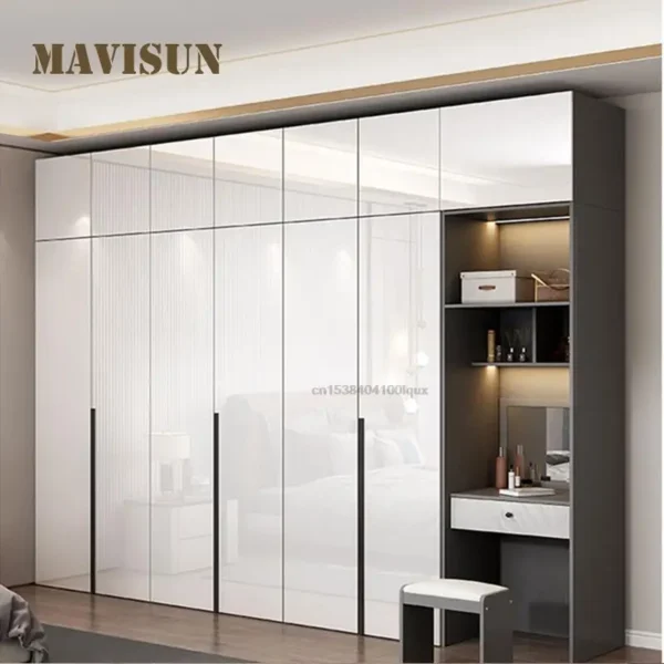 Tủ Quần Áo Nhà Phòng Ngủ Sang Trọng Bóng Cao Đơn Giản Hiện Đại Có Bàn Trang Điểm Tối Giản Bốn Hoặc Sáu Cửa Tủ Lớn Màu Trắng