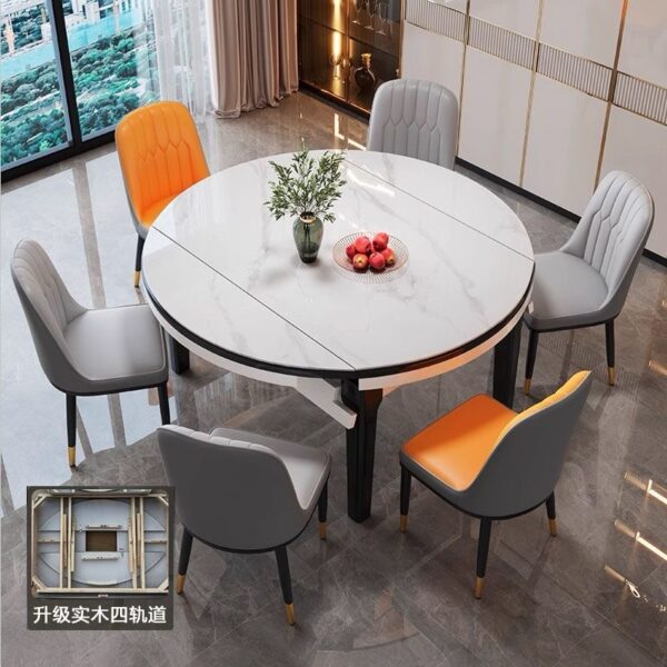Bàn ăn bằng đá cẩm thạch sáng màu và ghế kết hợp hộ gia đình căn hộ nhỏ hiện đại tối giản ánh sáng sang trọng bàn ăn tròn có thể thu vào