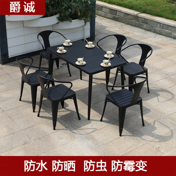 Bàn ghế Sân vườn đồ giải trí thép ngoài trời nhựa-gỗ bàn ăn và ghế bàn ghế ngoài trời bộ năm mảnh bàn ghế quán cà phê