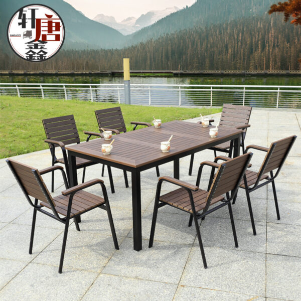 Bàn ghế Sân vườn lộ thiên bàn ghế gỗ nhựa giải trí cafe ngoài trời chống nắng chống ẩm bàn ghế quán tráng miệng bàn ghế ngoài trời