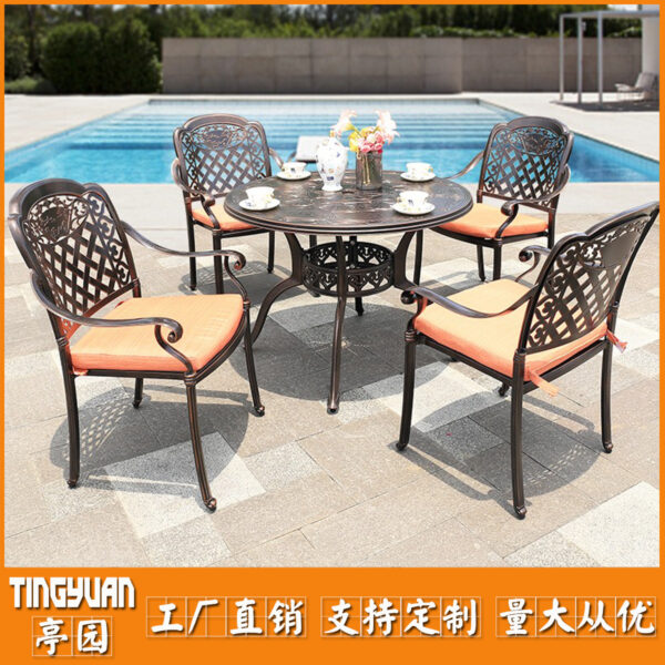 Bộ bàn ghế nhôm đúc ngoài trời chống nắng và chống gỉ bàn ghế sân vườn bàn ghế ăn thông thường sân vườn ngoài trời ban công kim loại