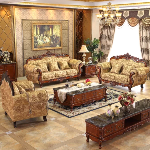 Sofa vải phong cách châu Âu Ghế Sofa phòng khách sang trọng sang trọng Gỗ nguyên khối Nội thất Sofa sân vườn phong cách Mỹ cổ điển