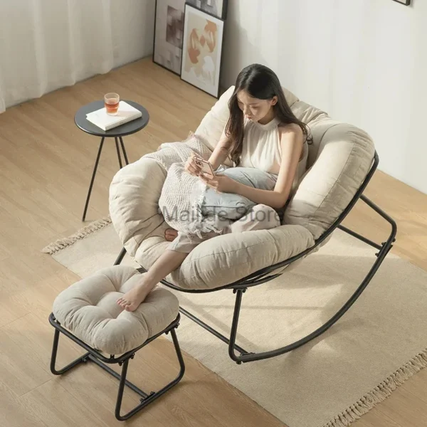 Ghế bập bênh Bắc Âu Sắt Rèn Ghế Phòng Khách Giải Trí Nội Thất Gia Đình Sofa Lười Hình Hoa Đính Đá Đơn Ban Công Thoải Mái