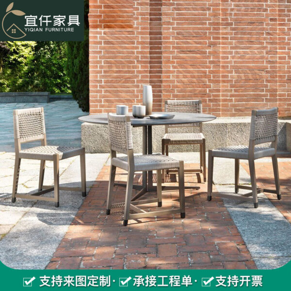 Bàn ghế Đồ gỗ ngoài trời Phong cách Châu Âu dệt dây gỗ chắc chắn gỗ sát trùng dây dệt bàn ăn ghế mây ghế ban công sân vườn ngoài trời