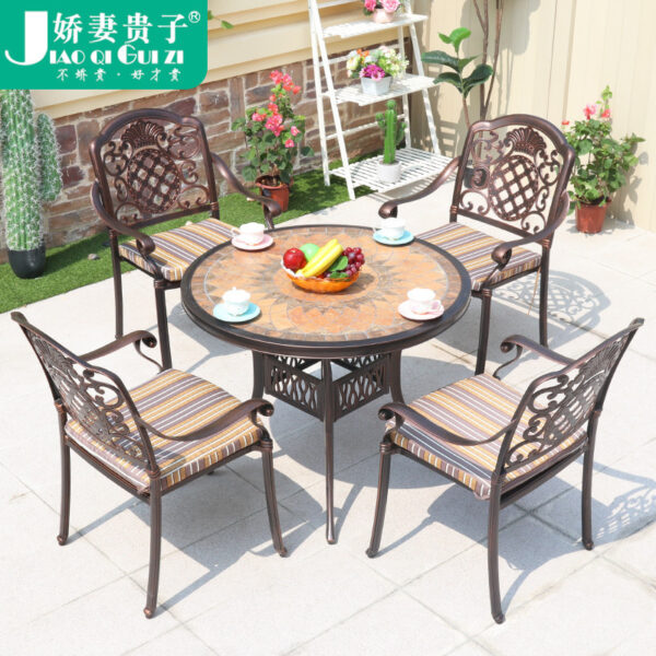 Bàn ghế giải trí ngoài trời xích đu ngoài trời sân vườn sắt rèn đơn giản gạch nhôm bàn dài 6 chỗ ngồi