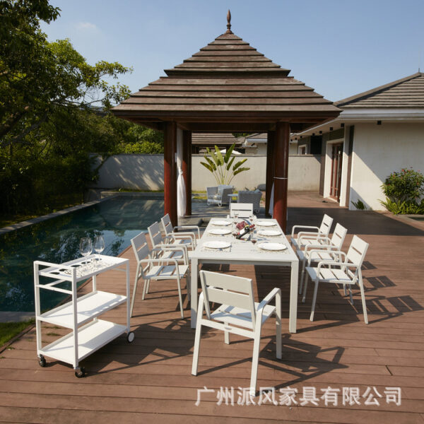Bàn ghế Danduo Bộ bàn ăn hợp kim nhôm chữ nhật ngoài trời Fontainebleau sân vườn Biệt thự Bàn ghế sân vườn